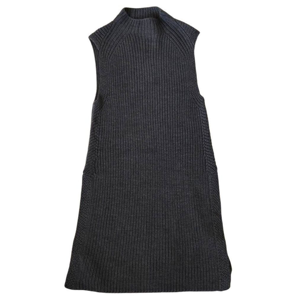 Three Dots Womens Ribbed Knit Wool Blend Mock Neck Sweater Dress Gray Small
